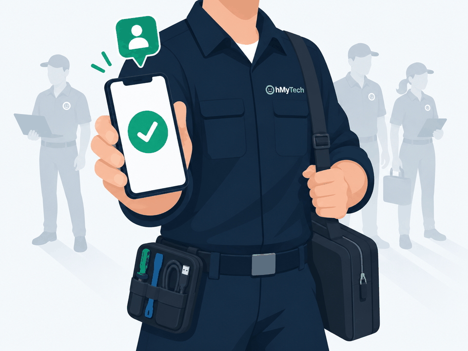 Un technicien expérimenté en uniforme, assigné par OhMyTech parmi l'équipe du secteur